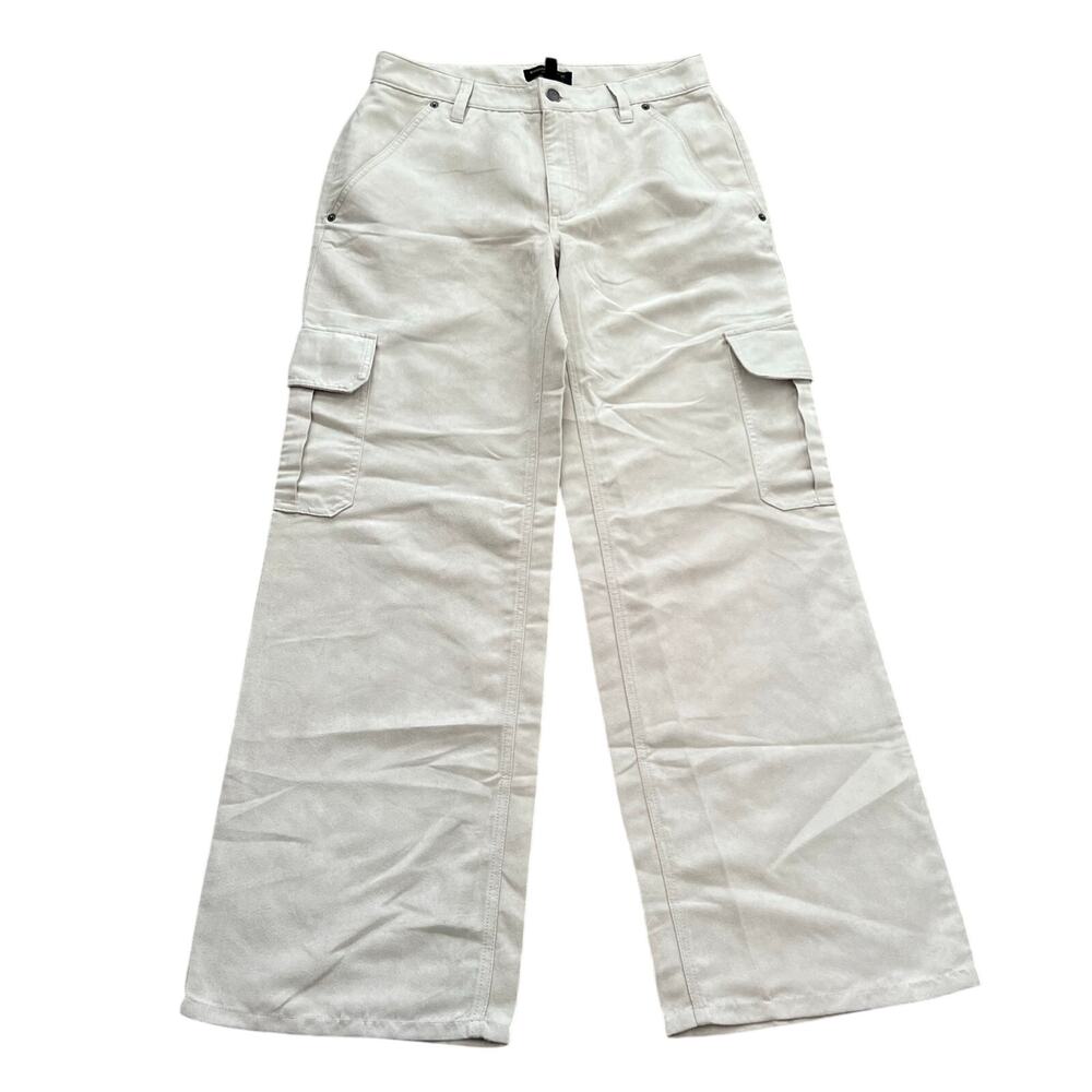 Banana Republic Mid Rise Cargo Pants Size 6 Beige‎ Suede Feel Wide Leg Utility
